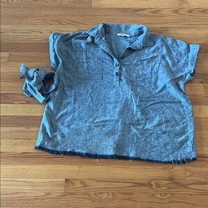 Sonoma Linen Blue Short Sleeve Button-Up Shirt with waist tye Size XXL